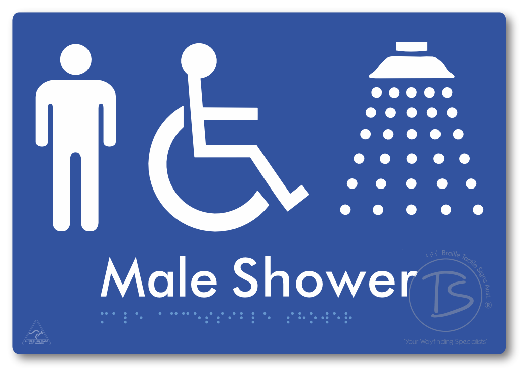 Male Accessible Shower - Braille Tactile Signs Aust.