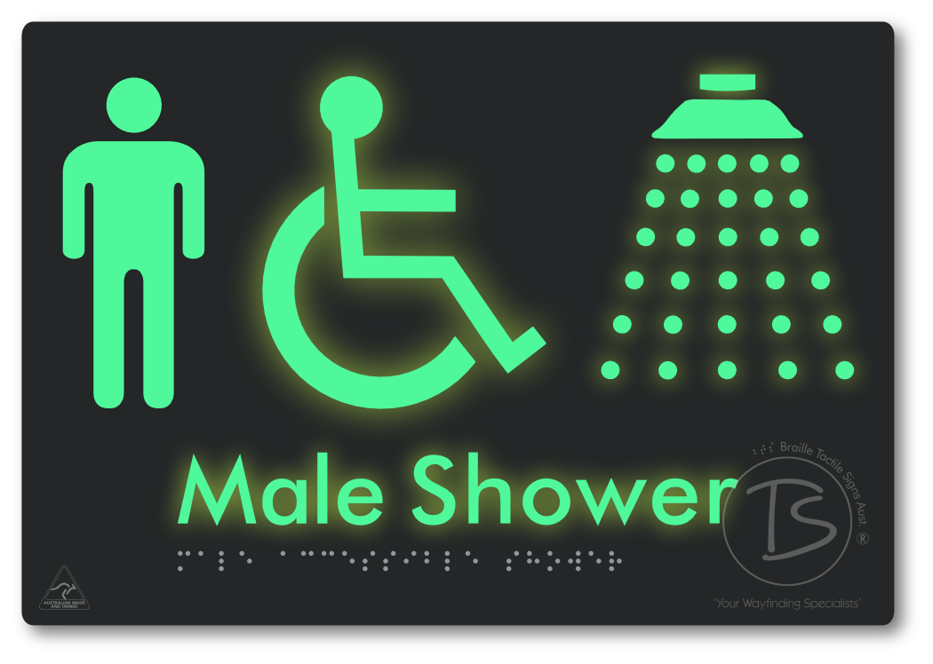 Male Accessible Shower - Braille Tactile Signs Aust.