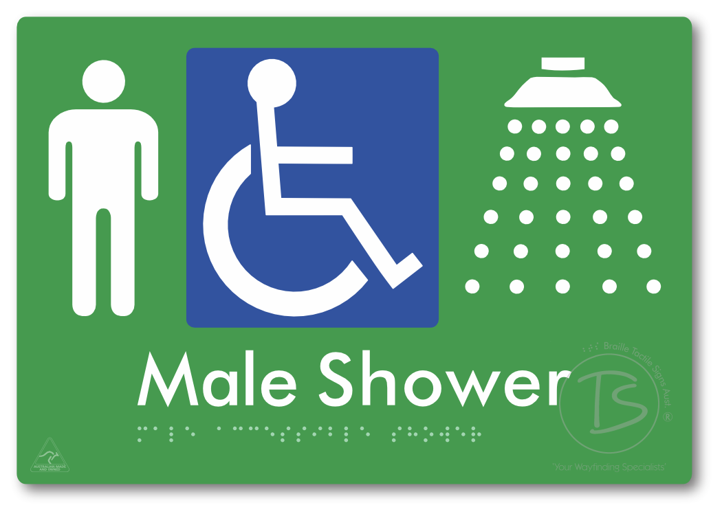 Male Accessible Shower - Braille Tactile Signs Aust.