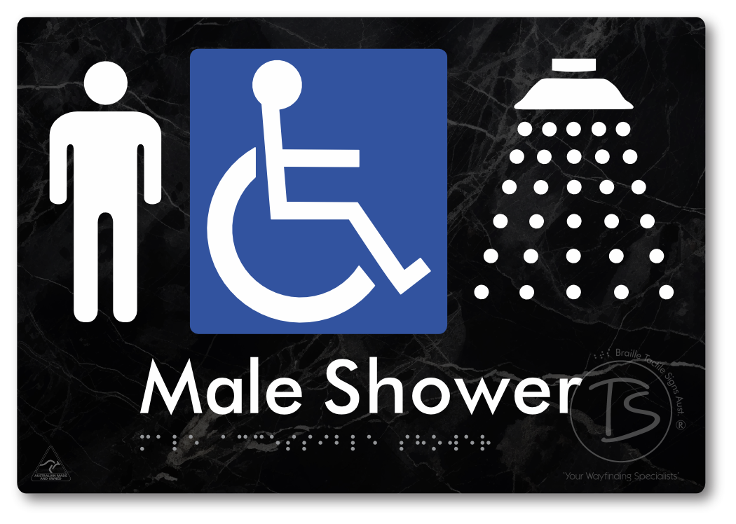 Male Accessible Shower - Braille Tactile Signs Aust.