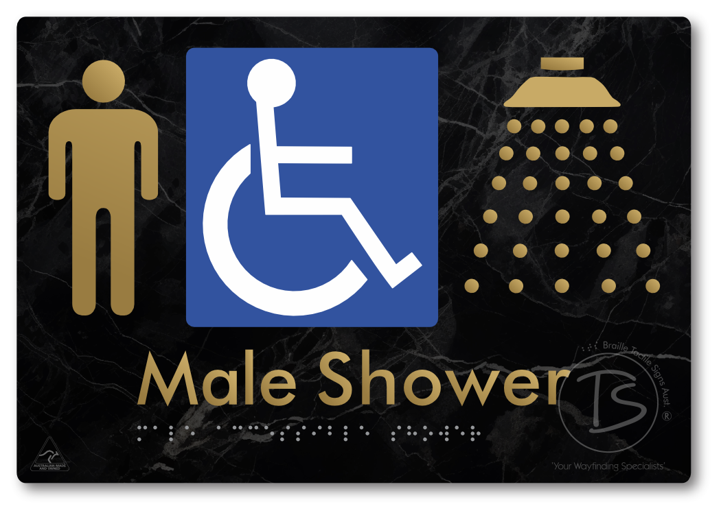 Male Accessible Shower - Braille Tactile Signs Aust.