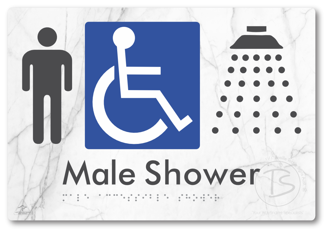 Male Accessible Shower - Braille Tactile Signs Aust.