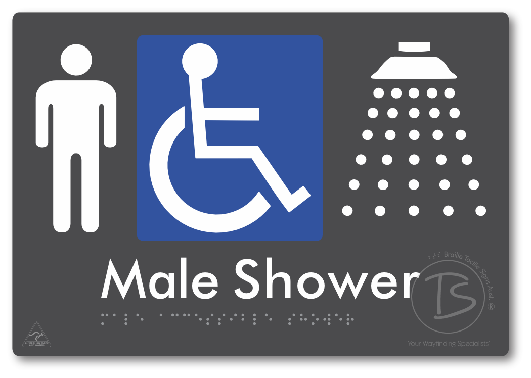 Male Accessible Shower - Braille Tactile Signs Aust.
