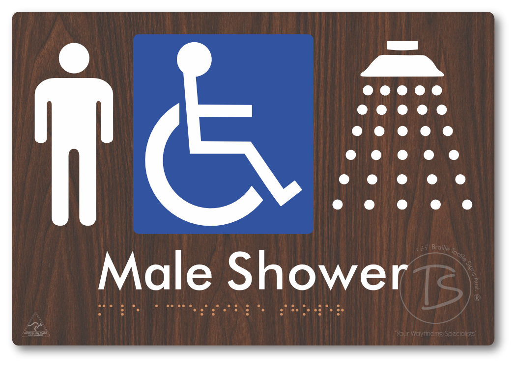 Male Accessible Shower - Braille Tactile Signs Aust.