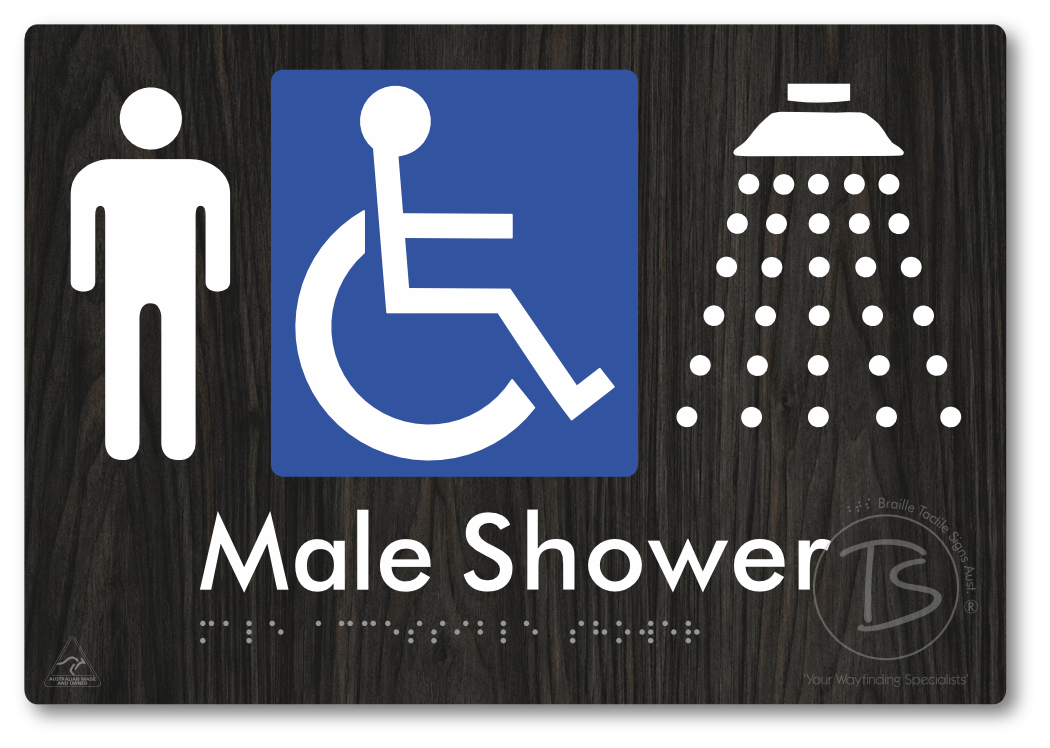 Male Accessible Shower - Braille Tactile Signs Aust.