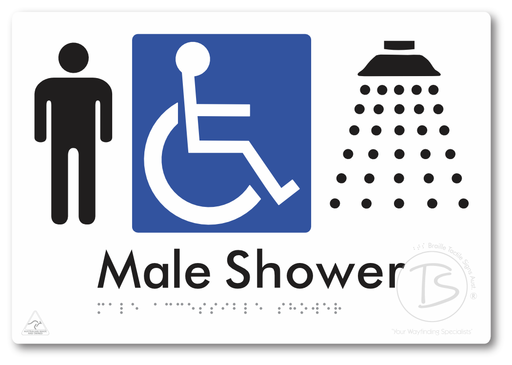 Male Accessible Shower - Braille Tactile Signs Aust.