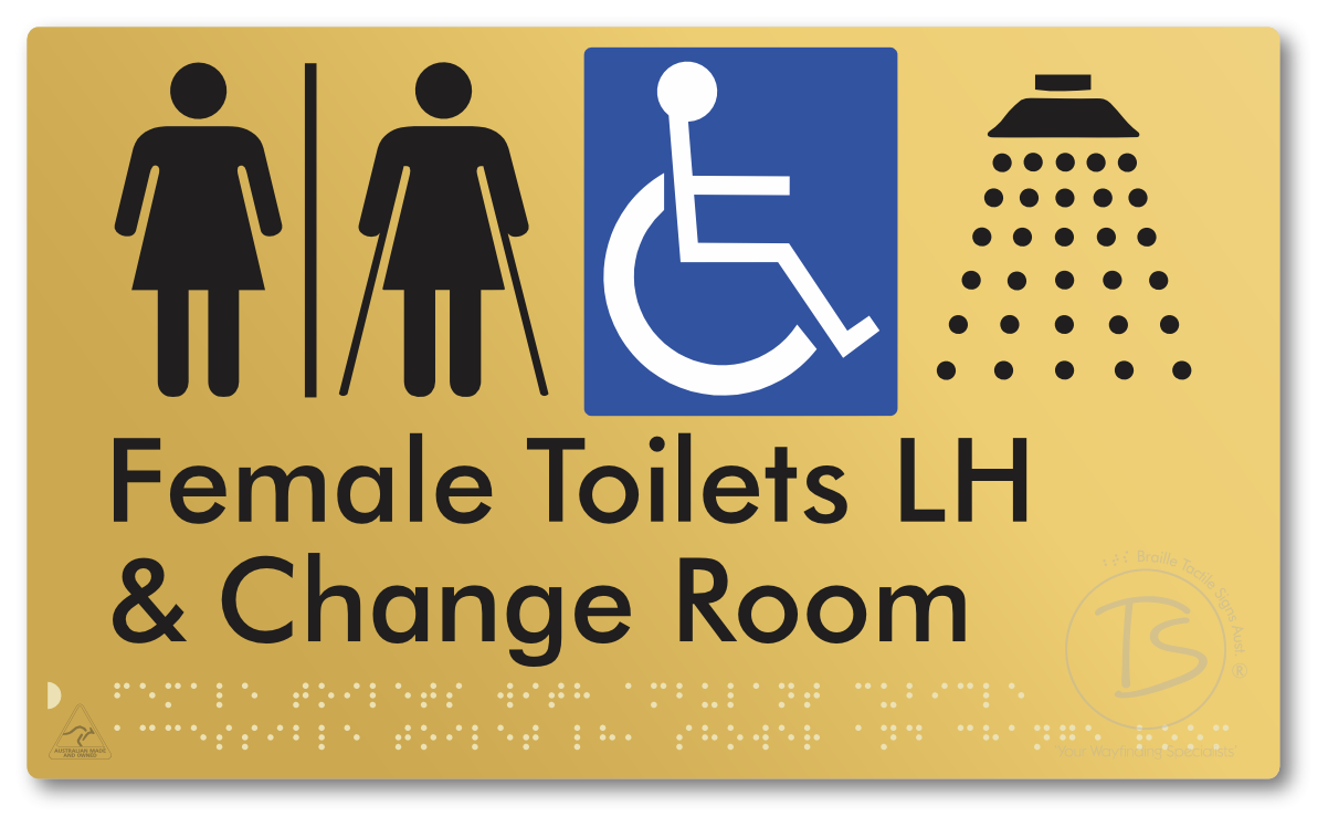 Female Toilets with Ambulant Cubicle Accessible Toilet LH, Shower and Change Room with Air Lock - Braille Tactile Signs Aust.