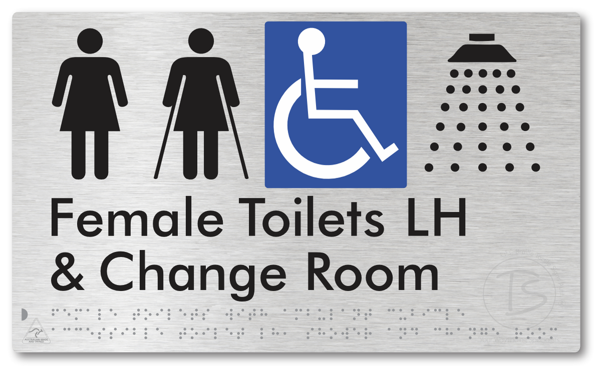 Female Toilets with Ambulant Cubicle Accessible Toilet LH, Shower and Change Room - Braille Tactile Signs Aust.