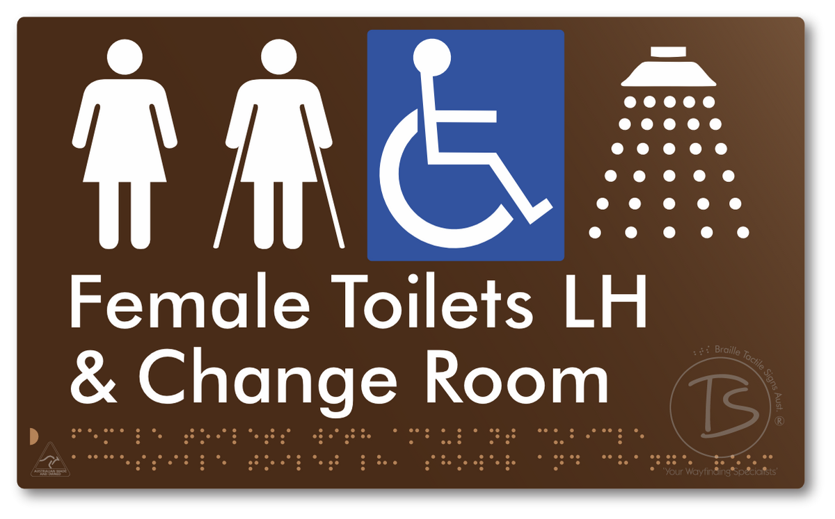 Female Toilets with Ambulant Cubicle Accessible Toilet LH, Shower and Change Room - Braille Tactile Signs Aust.