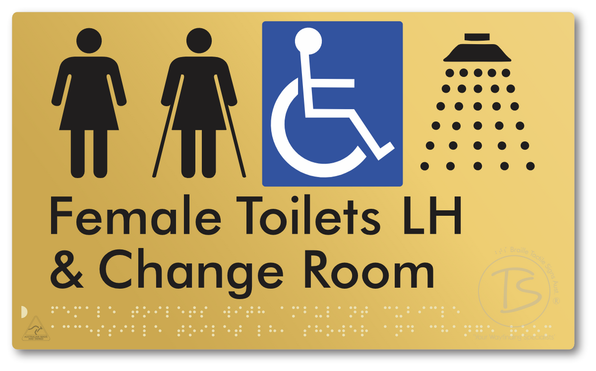 Female Toilets with Ambulant Cubicle Accessible Toilet LH, Shower and Change Room - Braille Tactile Signs Aust.