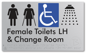 Female Toilets with Ambulant Cubicle Accessible Toilet LH, Shower and Change Room - Braille Tactile Signs Aust.