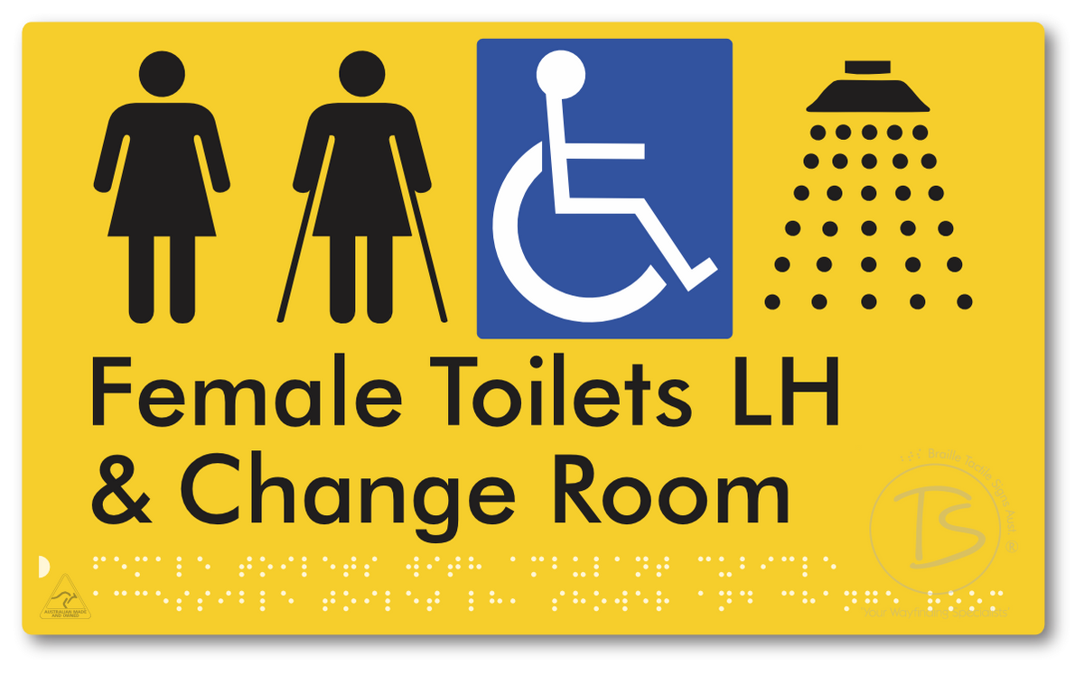Female Toilets with Ambulant Cubicle Accessible Toilet LH, Shower and Change Room - Braille Tactile Signs Aust.