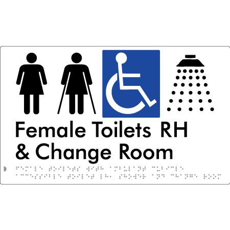 Female Toilets with Ambulant Cubicle Accessible Toilet RH, Shower and Change Room - Braille Tactile Signs Aust.