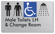Male Toilets with Ambulant Cubicle Accessible Toilet LH, Shower and Change Room - Braille Tactile Signs Aust.