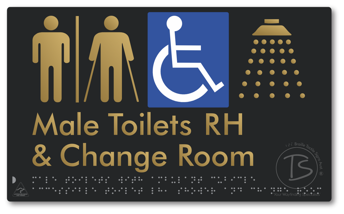 Male Toilets with Ambulant Cubicle Accessible Toilet RH, Shower and Change Room with Air Lock