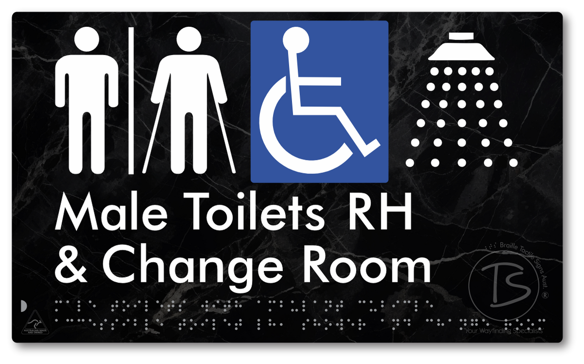 Male Toilets with Ambulant Cubicle Accessible Toilet RH, Shower and Change Room with Air Lock