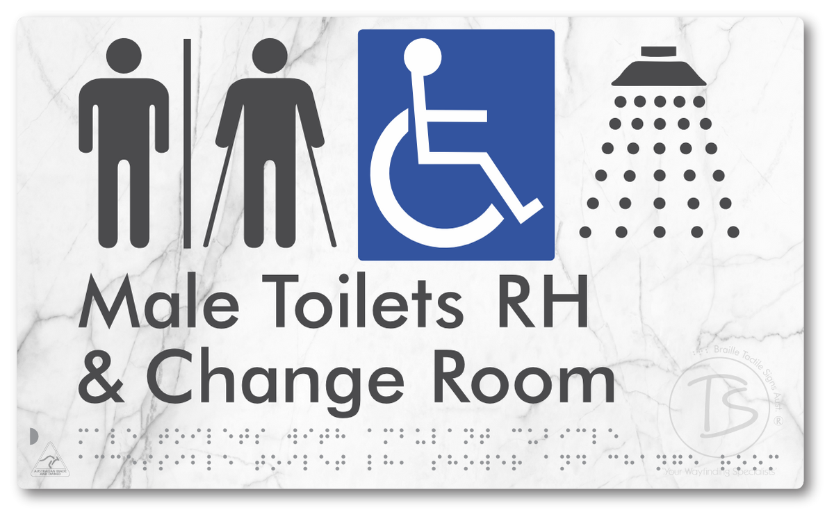 Male Toilets with Ambulant Cubicle Accessible Toilet RH, Shower and Change Room with Air Lock