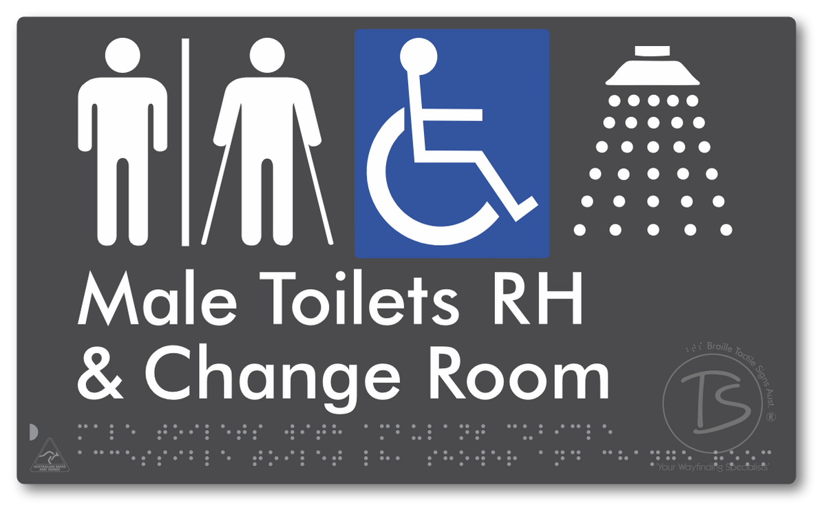 Male Toilets with Ambulant Cubicle Accessible Toilet RH, Shower and Change Room with Air Lock