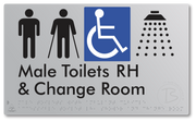 Male Toilets with Ambulant Cubicle Accessible Toilet RH, Shower and Change Room - Braille Tactile Signs Aust.