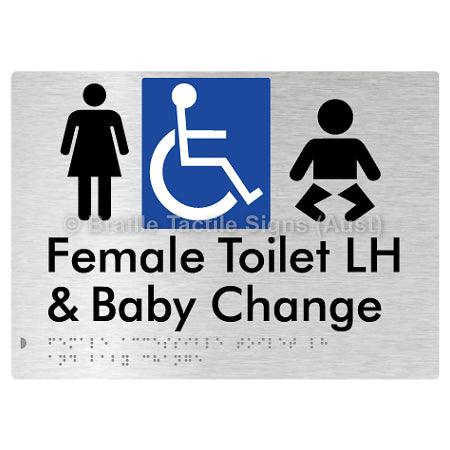 Braille Sign Female Accessible Toilet LH & Baby Change - Braille Tactile Signs (Aust) - BTS372LH-aliB - Fully Custom Signs - Fast Shipping - High Quality - Australian Made &amp; Owned