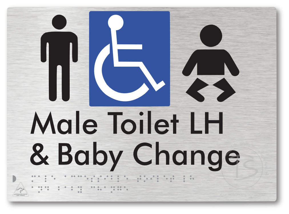Male Accessible Toilet LH & Baby Change - Braille Tactile Signs Aust.
