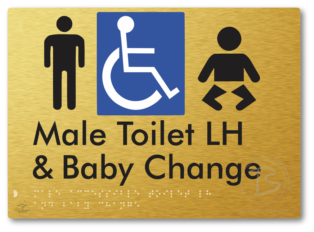 Male Accessible Toilet LH & Baby Change - Braille Tactile Signs Aust.