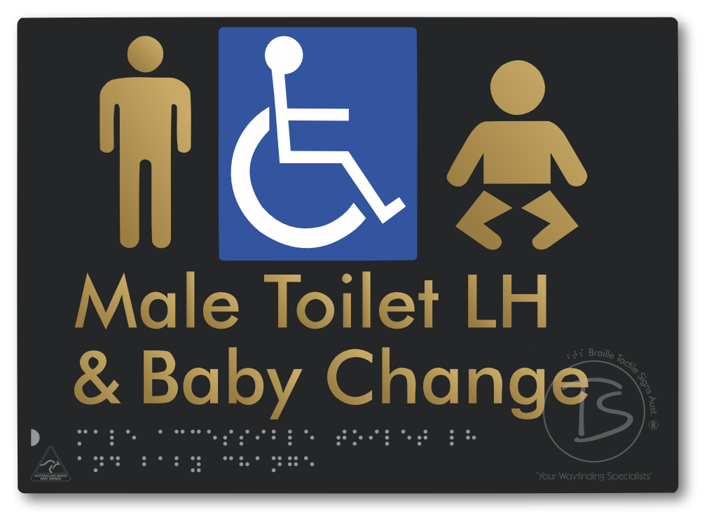 Male Accessible Toilet LH & Baby Change - Braille Tactile Signs Aust.