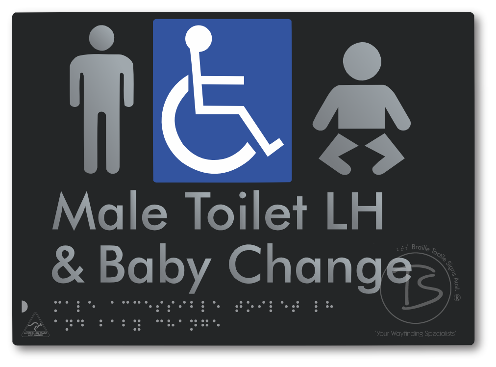 Male Accessible Toilet LH & Baby Change - Braille Tactile Signs Aust.