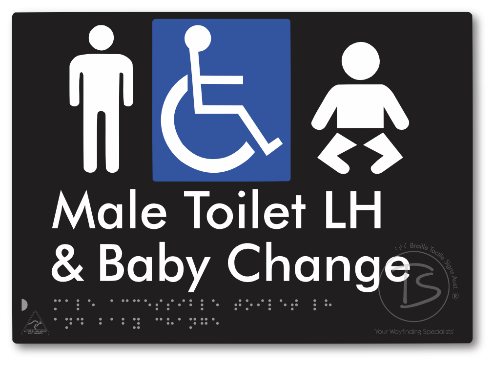 Male Accessible Toilet LH & Baby Change - Braille Tactile Signs Aust.