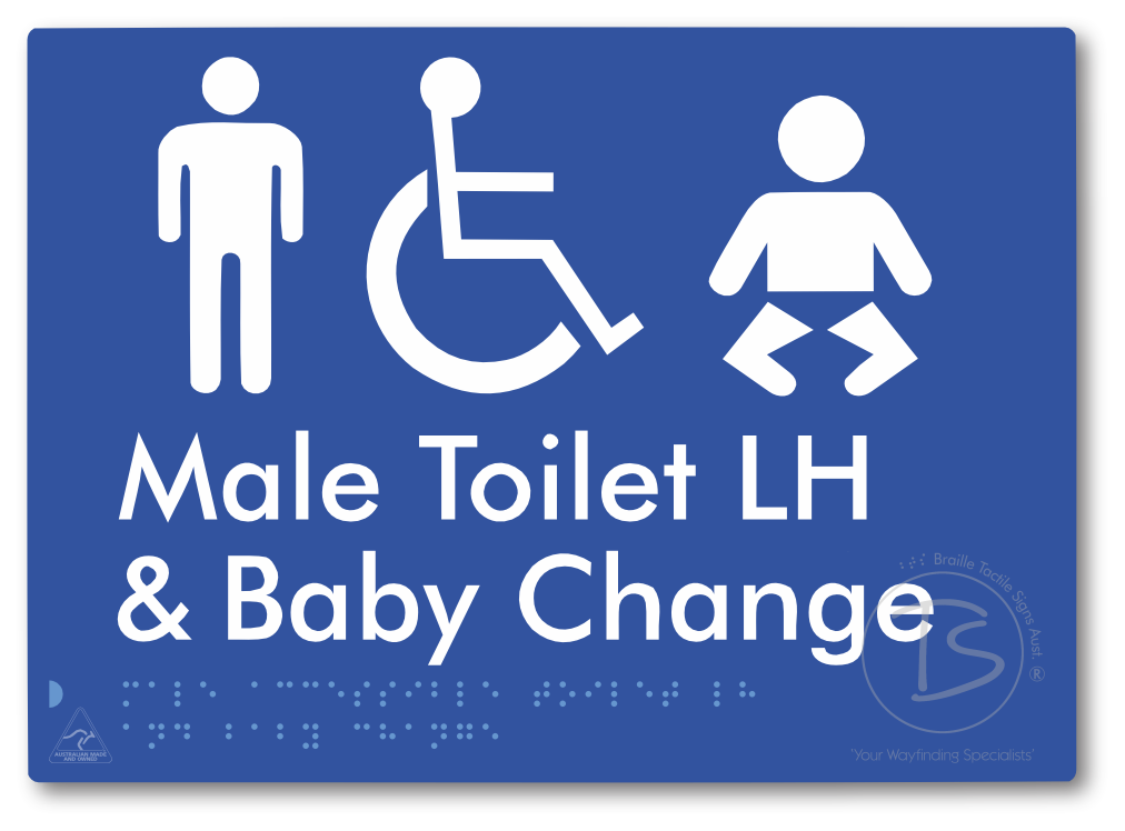 Male Accessible Toilet LH & Baby Change - Braille Tactile Signs Aust.