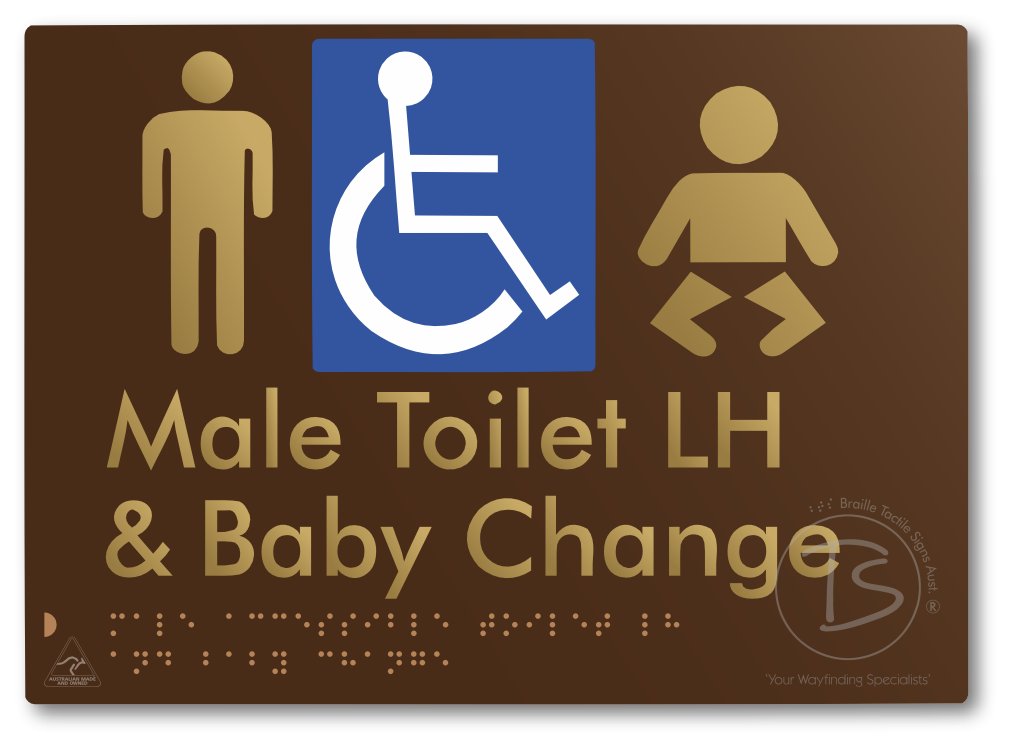 Male Accessible Toilet LH & Baby Change - Braille Tactile Signs Aust.
