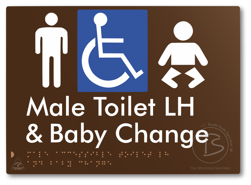 Male Accessible Toilet LH & Baby Change - Braille Tactile Signs Aust.