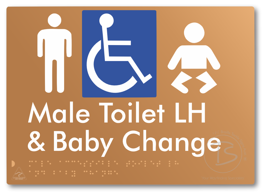 Male Accessible Toilet LH & Baby Change - Braille Tactile Signs Aust.