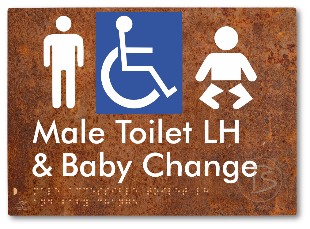 Male Accessible Toilet LH & Baby Change - Braille Tactile Signs Aust.