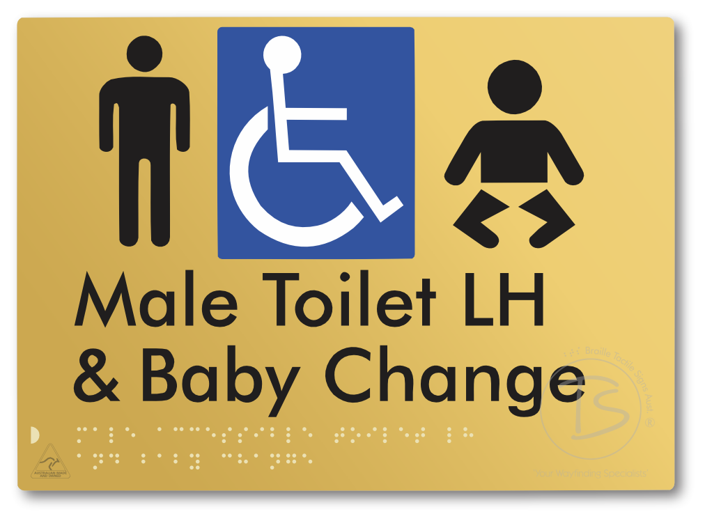 Male Accessible Toilet LH & Baby Change - Braille Tactile Signs Aust.