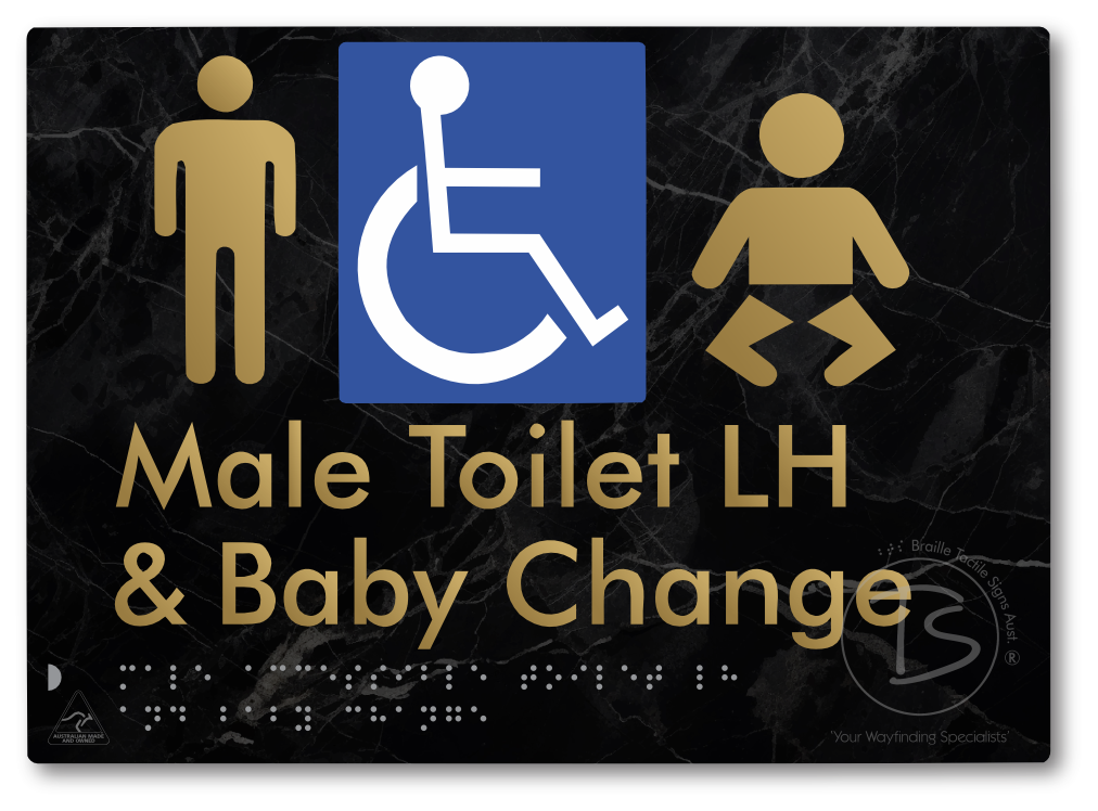 Male Accessible Toilet LH & Baby Change - Braille Tactile Signs Aust.