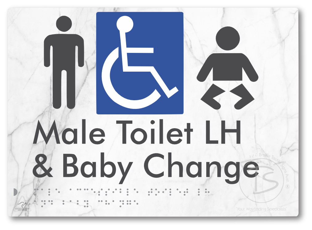 Male Accessible Toilet LH & Baby Change - Braille Tactile Signs Aust.