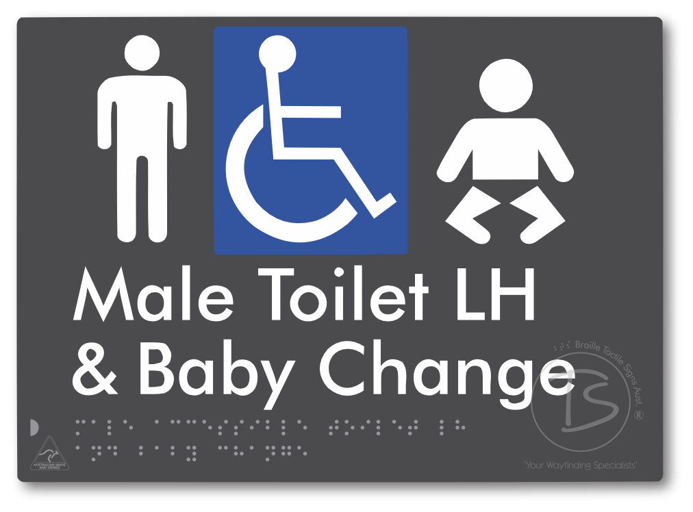 Male Accessible Toilet LH & Baby Change - Braille Tactile Signs Aust.