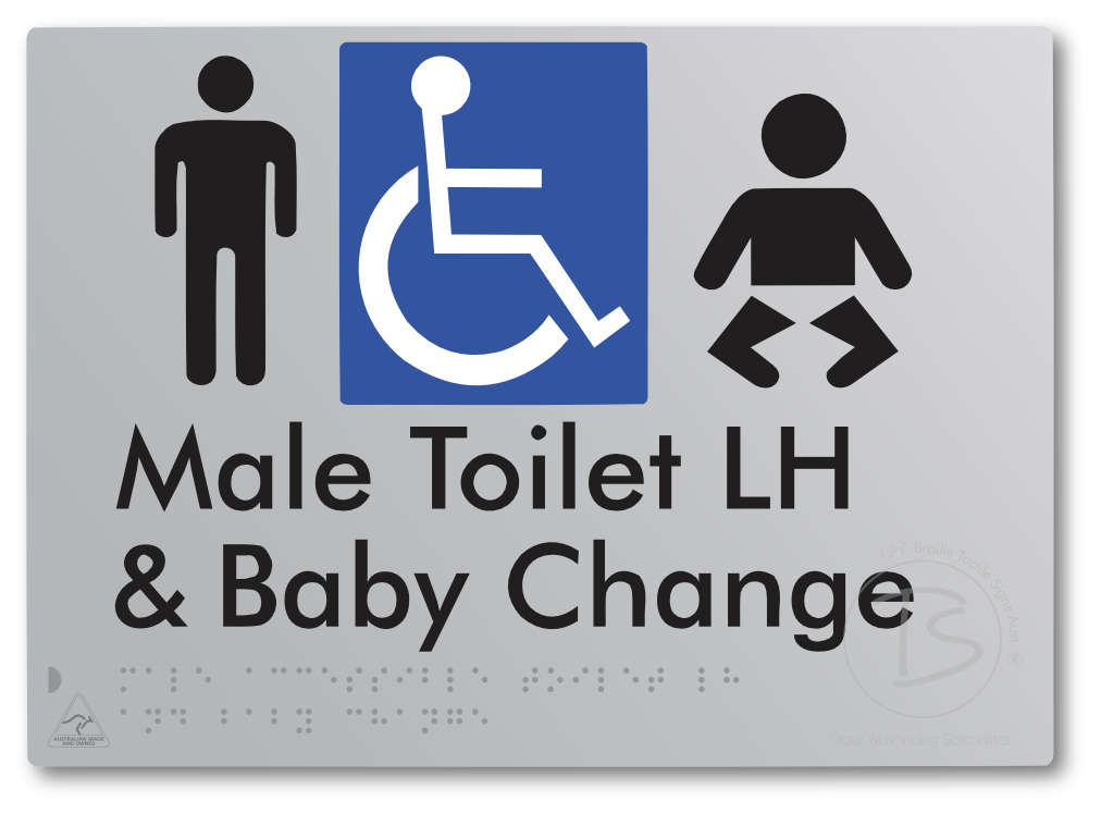 Male Accessible Toilet LH & Baby Change - Braille Tactile Signs Aust.