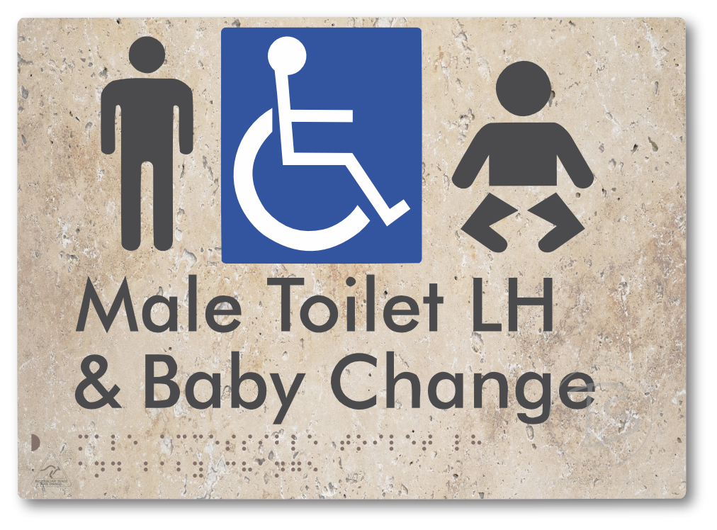Male Accessible Toilet LH & Baby Change - Braille Tactile Signs Aust.