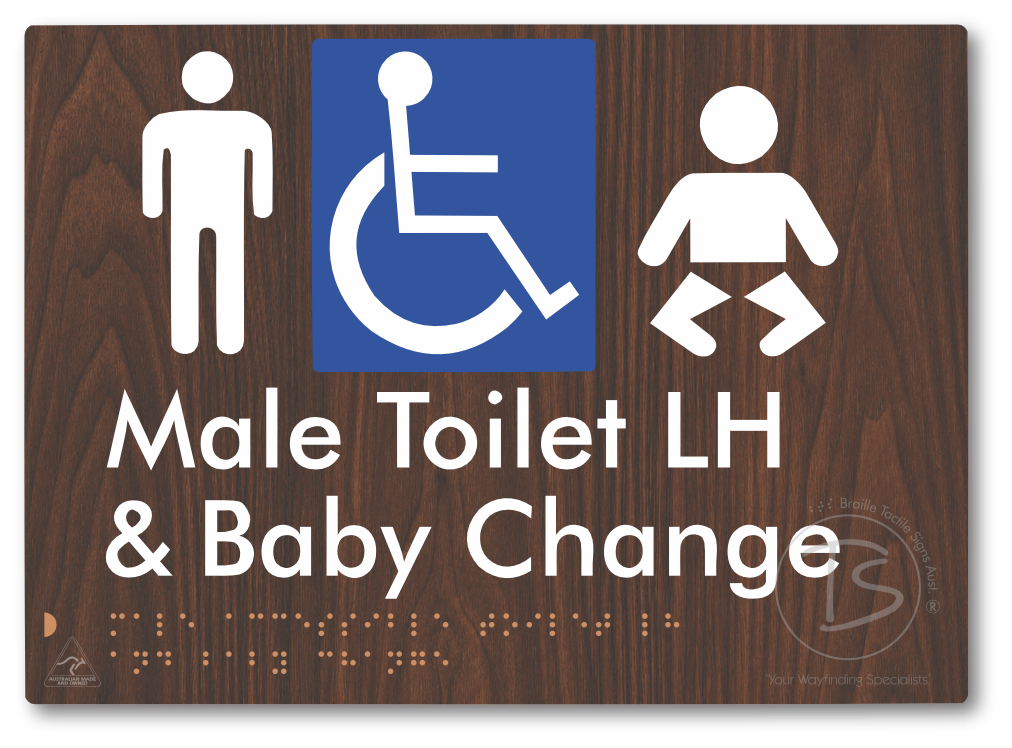 Male Accessible Toilet LH & Baby Change - Braille Tactile Signs Aust.