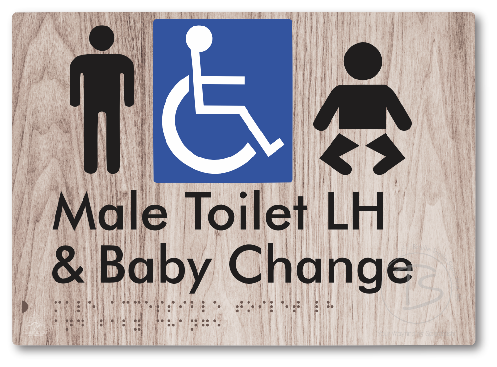 Male Accessible Toilet LH & Baby Change - Braille Tactile Signs Aust.