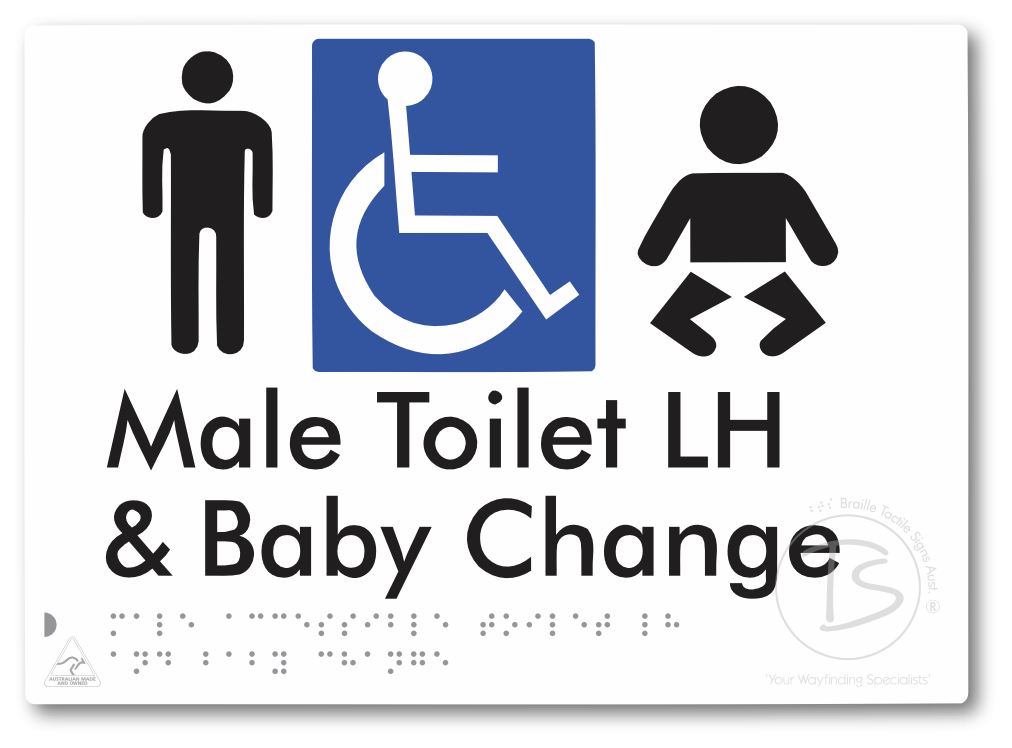 Male Accessible Toilet LH & Baby Change - Braille Tactile Signs Aust.