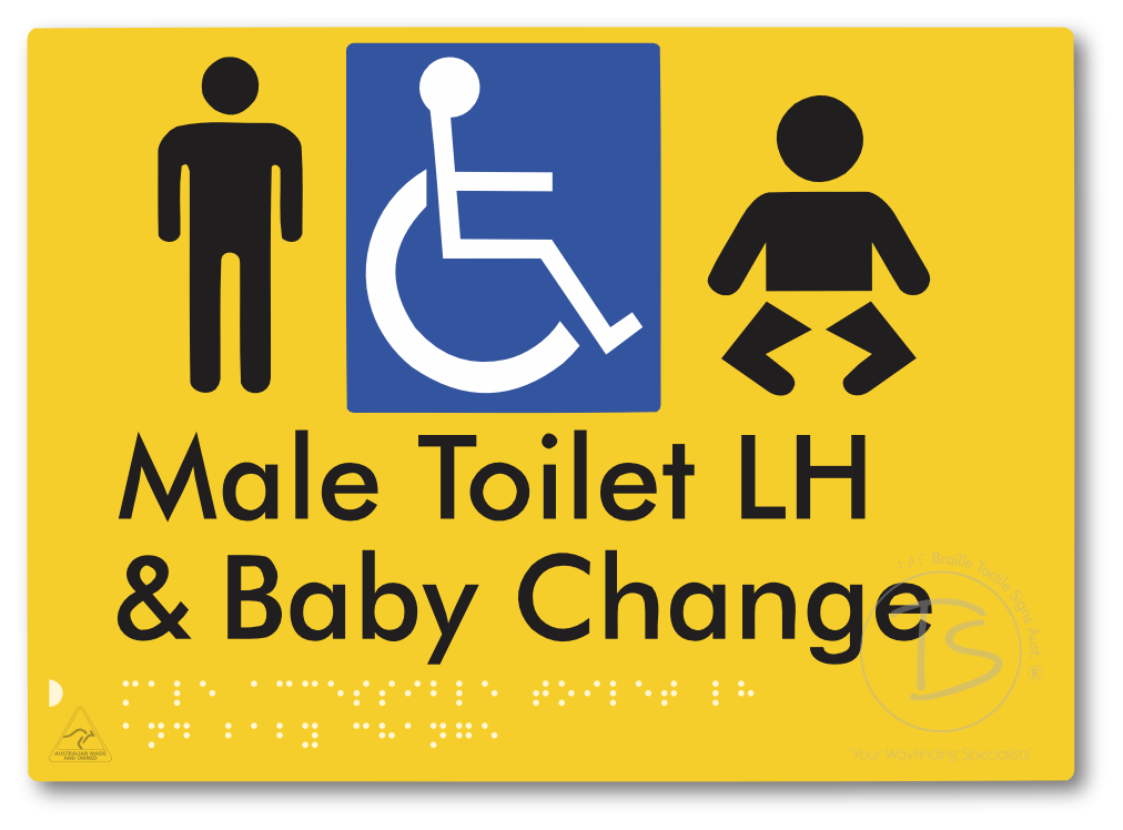 Male Accessible Toilet LH & Baby Change - Braille Tactile Signs Aust.