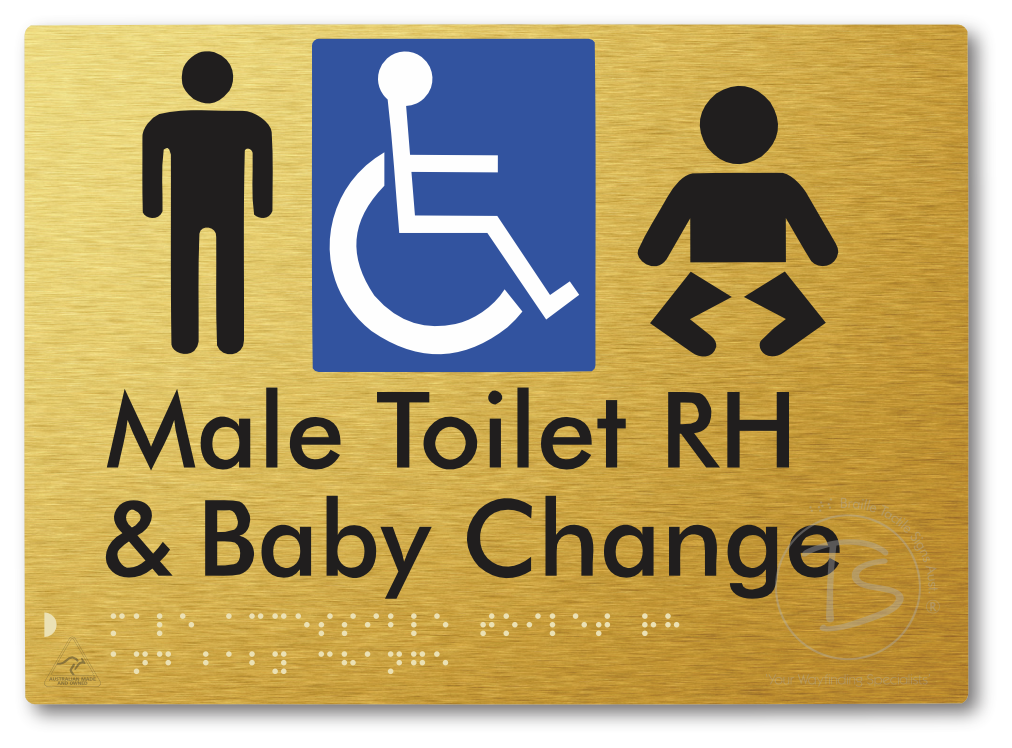 Male Accessible Toilet RH & Baby Change - Braille Tactile Signs Aust.