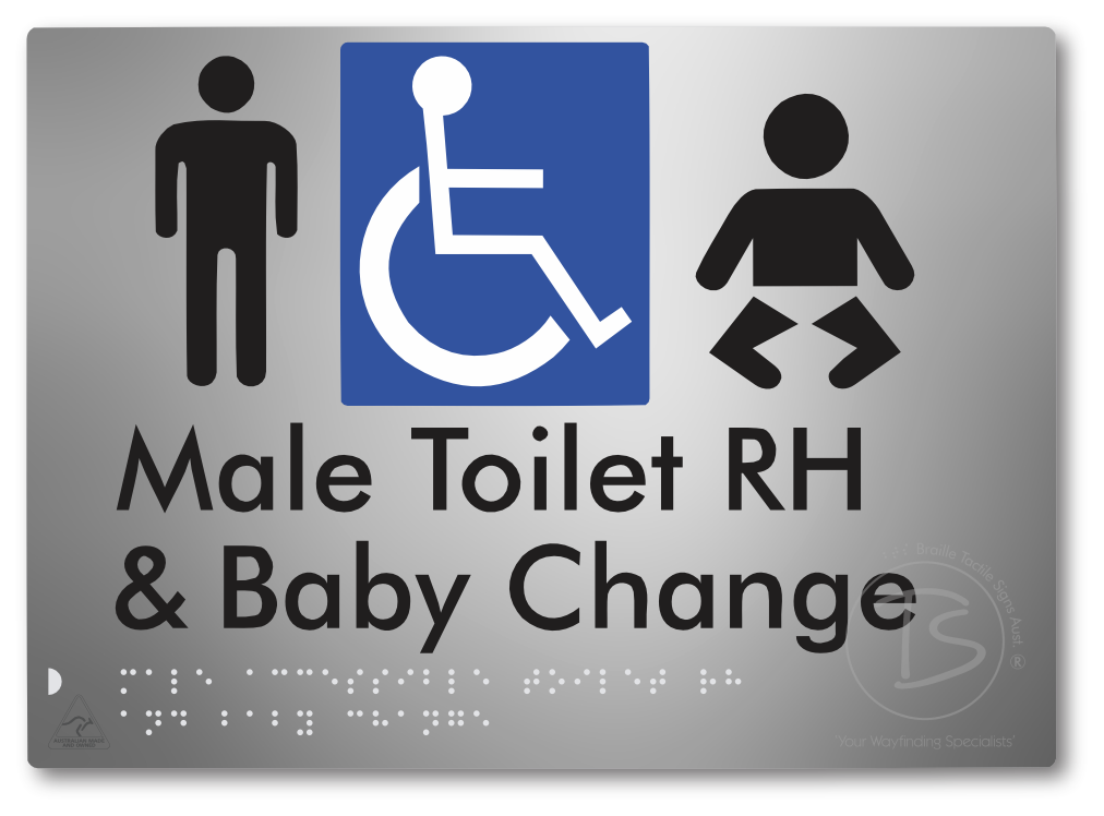 Male Accessible Toilet RH & Baby Change - Braille Tactile Signs Aust.