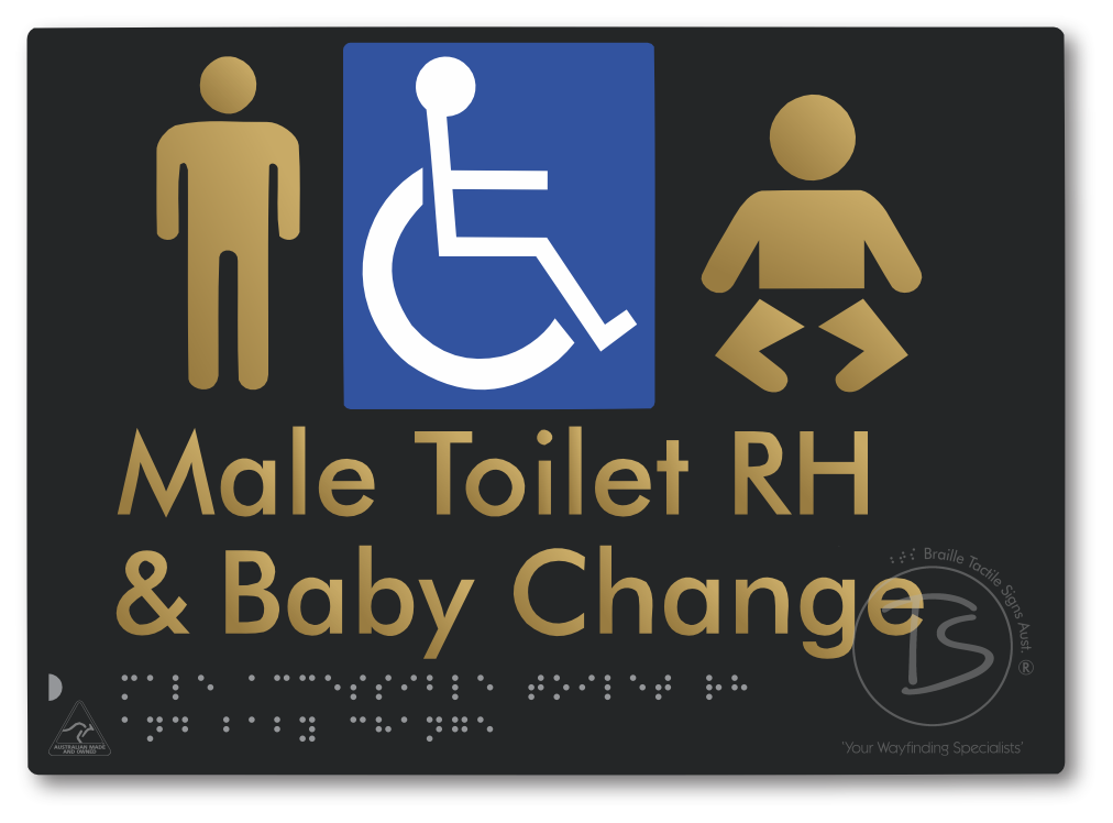 Male Accessible Toilet RH & Baby Change - Braille Tactile Signs Aust.