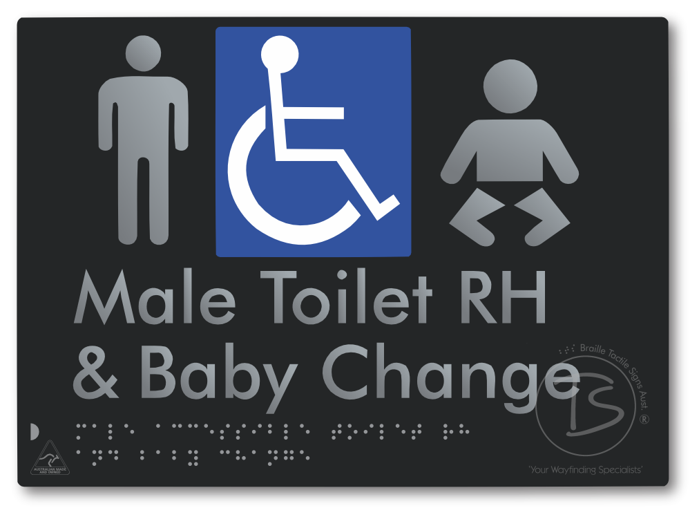 Male Accessible Toilet RH & Baby Change - Braille Tactile Signs Aust.