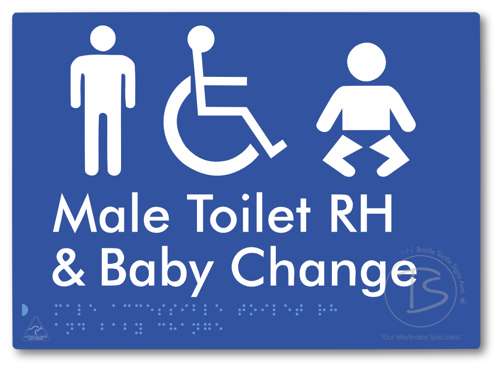 Male Accessible Toilet RH & Baby Change - Braille Tactile Signs Aust.