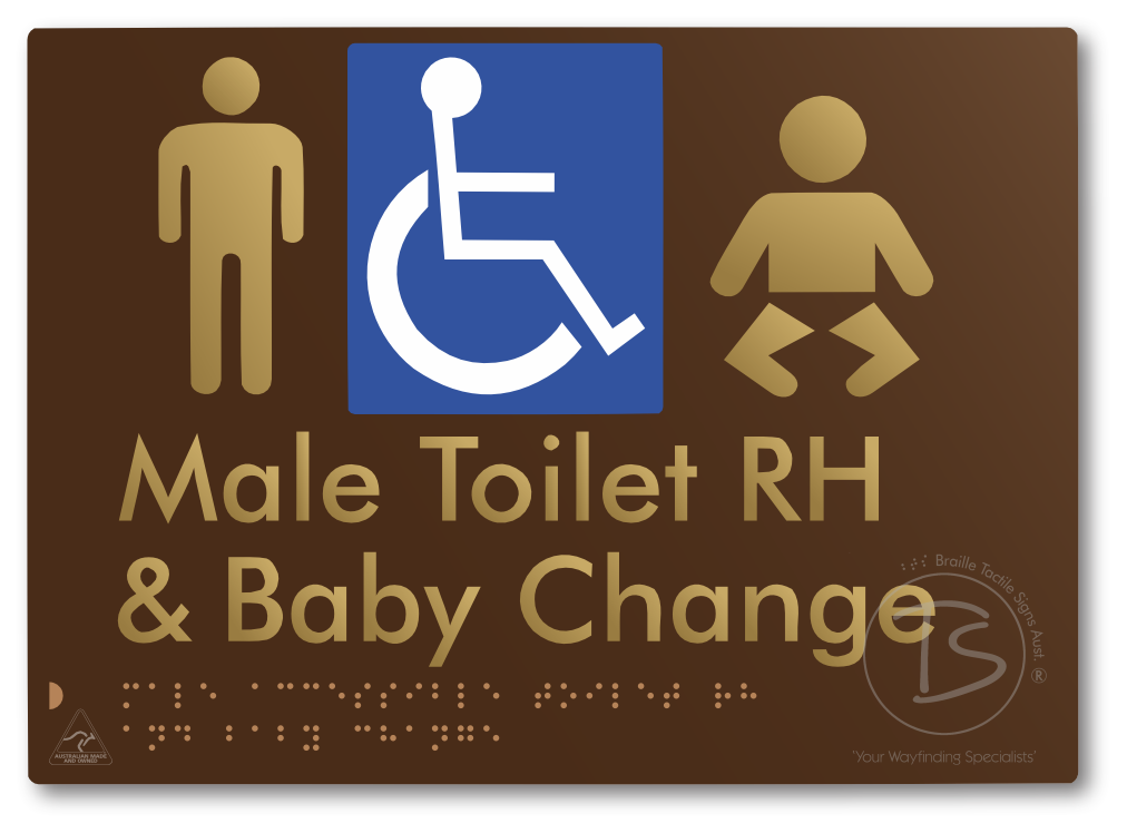 Male Accessible Toilet RH & Baby Change - Braille Tactile Signs Aust.